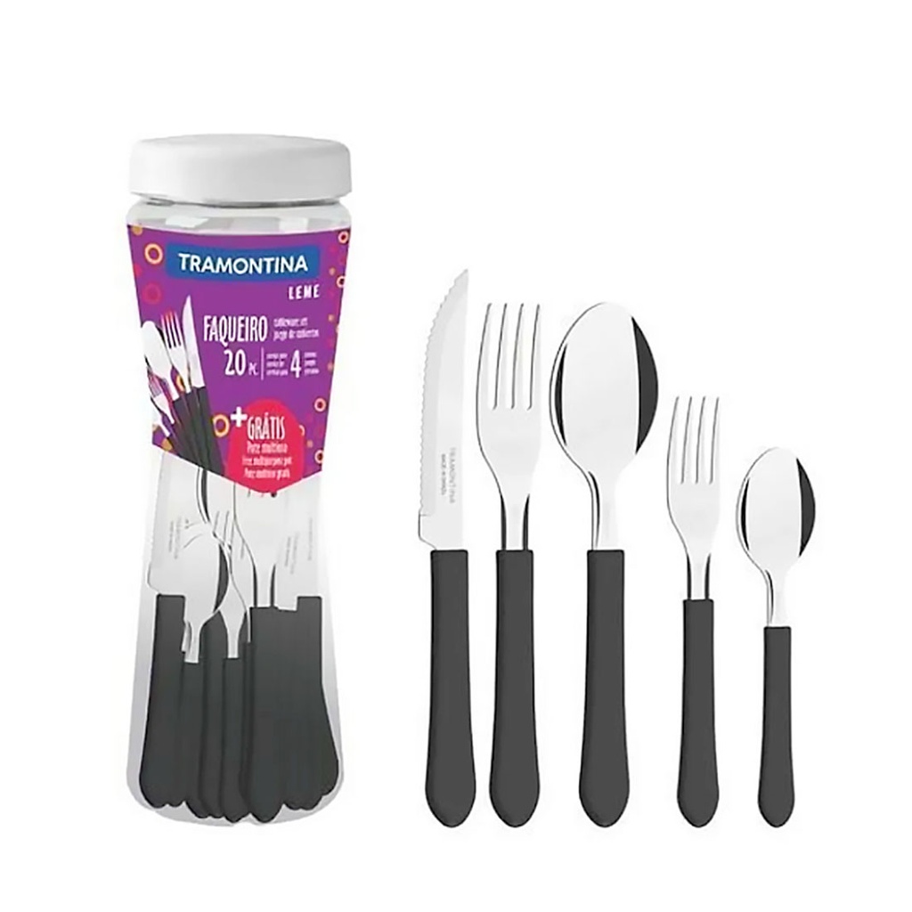 *CUBIERTOS TRAMONTINA MANGO PLASTICO X 20PZS E/POTE ( 023 