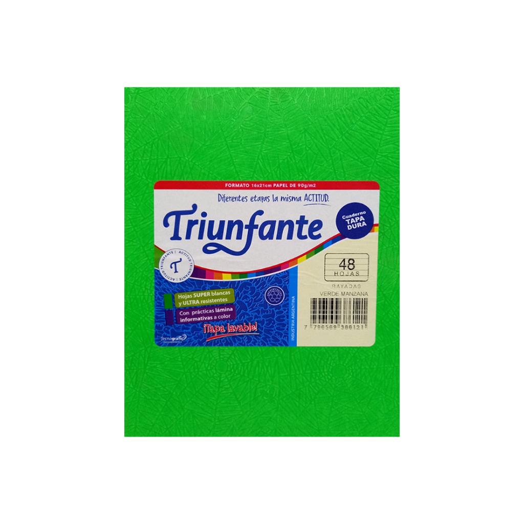 CUADERNO TRIUNFANTE T/DURA ARAÑA X48HJS RAYADO VERDE MANZANA