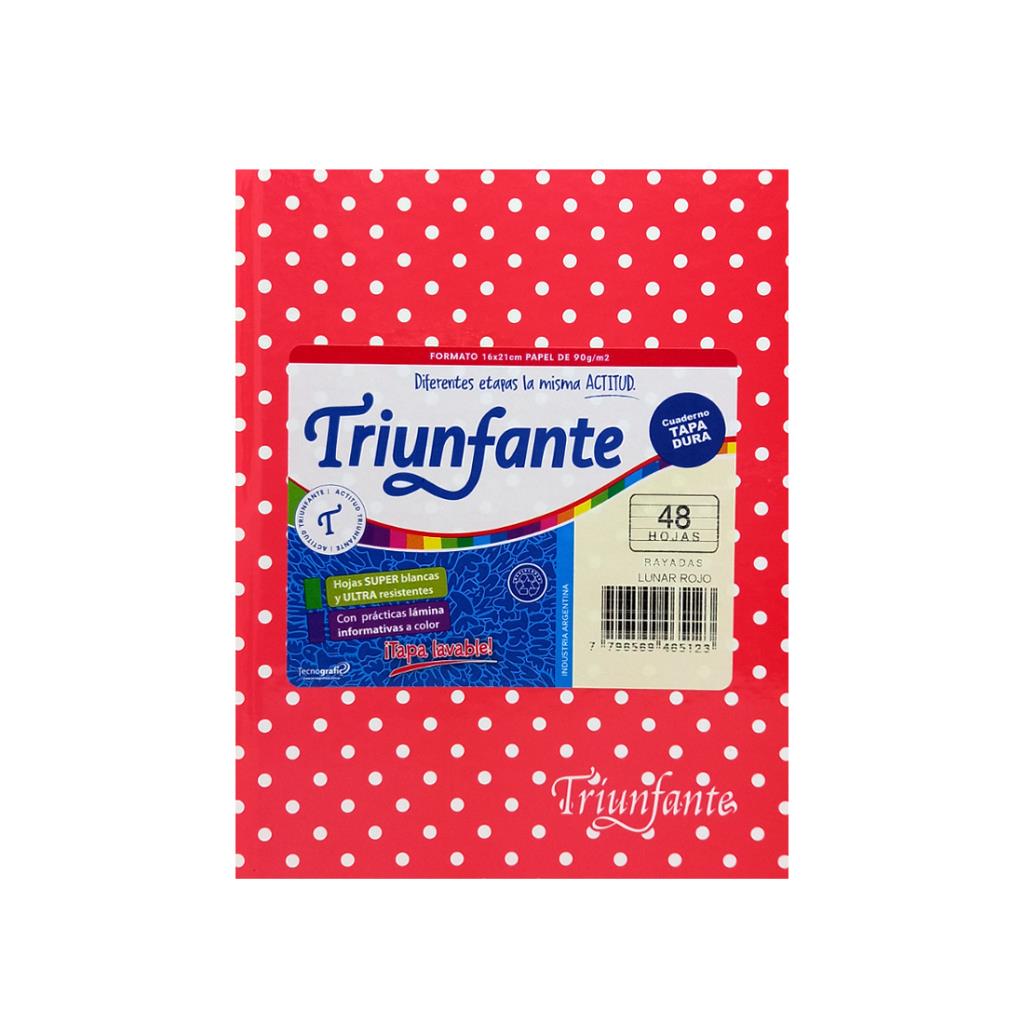 CUADERNO TRIUNFANTE T/DURA LUNARES X48HJS RAYADO ROJO