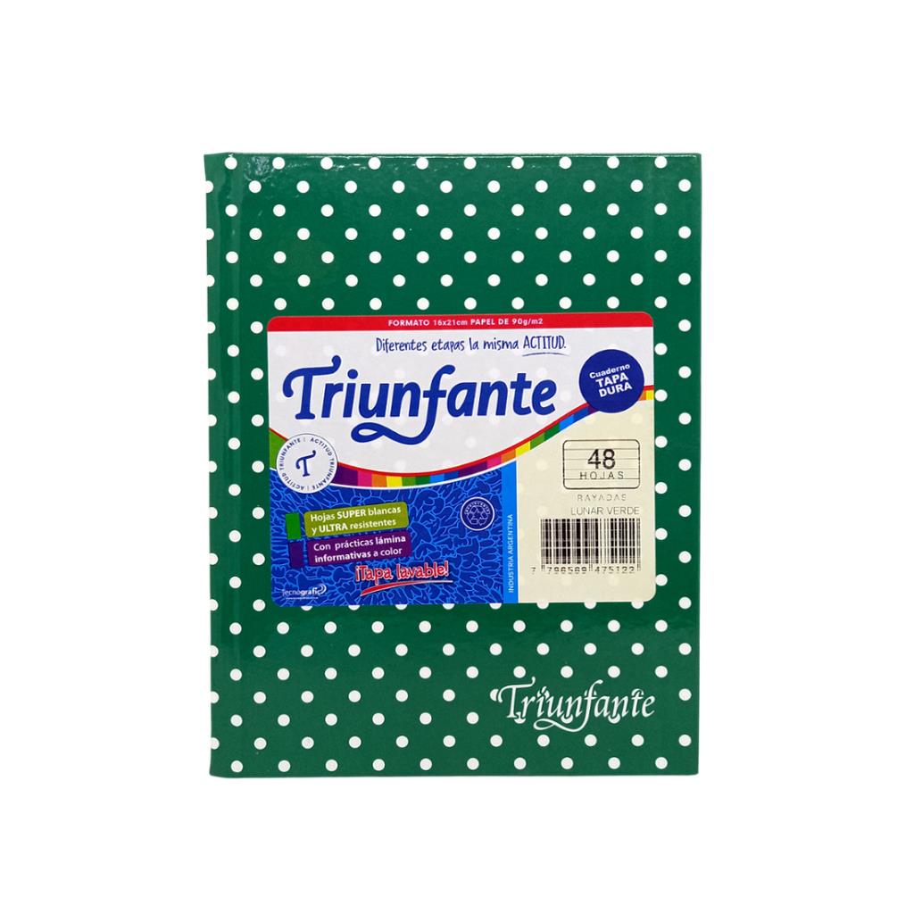 CUADERNO TRIUNFANTE T/DURA LUNARES X48HJS RAYADO VERDE