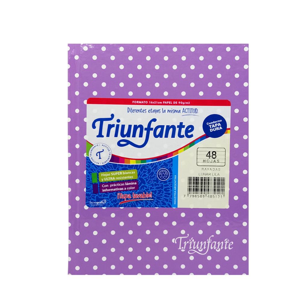 CUADERNO TRIUNFANTE T/DURA LUNARES X48HJS RAYADO LILA