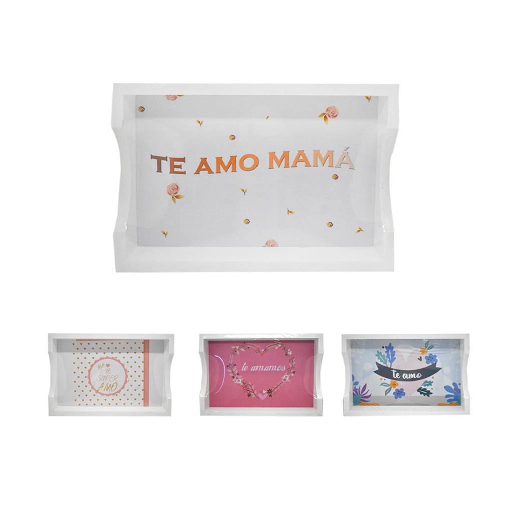 BANDEJA DE MADERA DECORADA DIA DE LA MADRE 20CM X 30CM