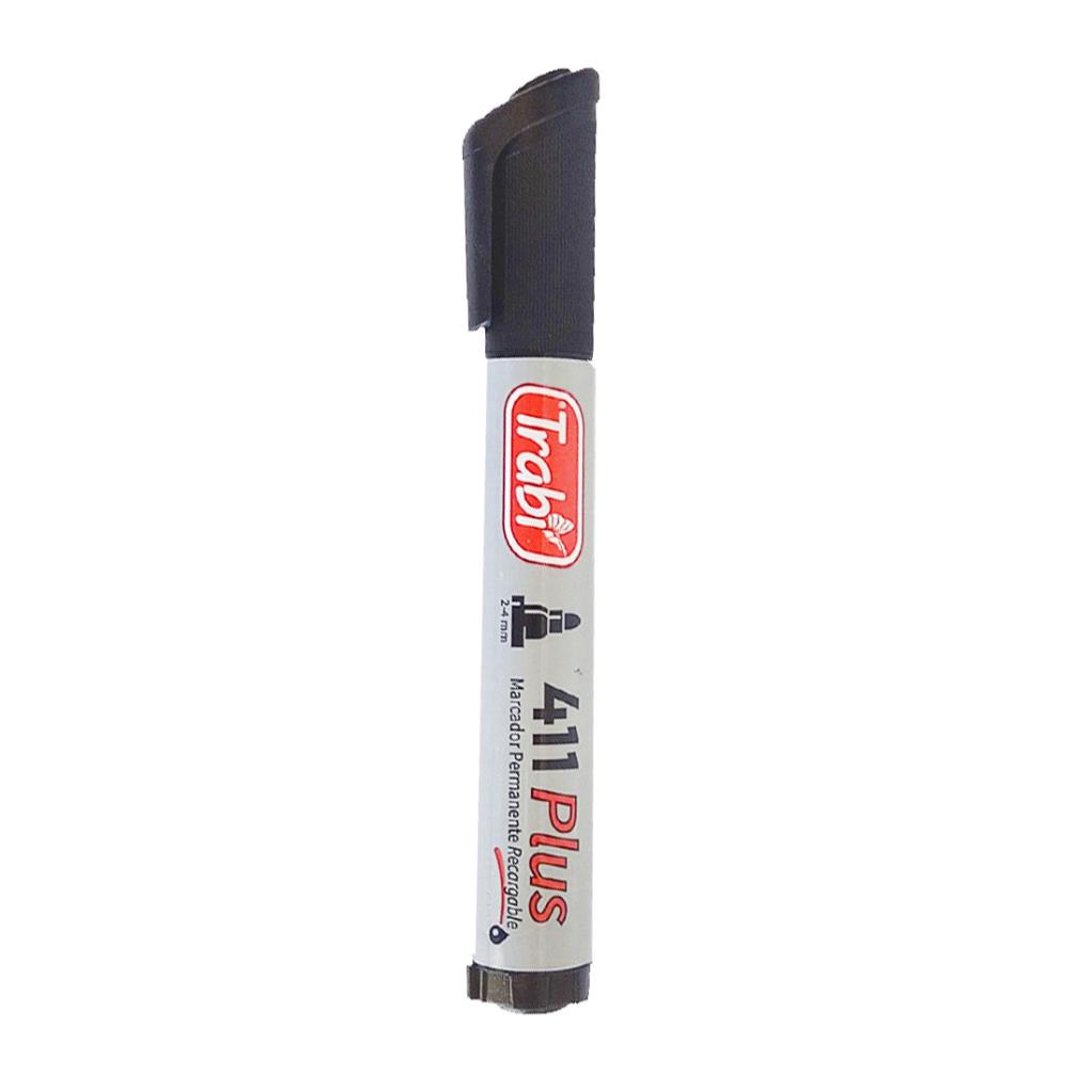 MARCADOR NEGRO TINTA PERMANTE PUNTA REDONDA TRABI ( 411 PLUS )