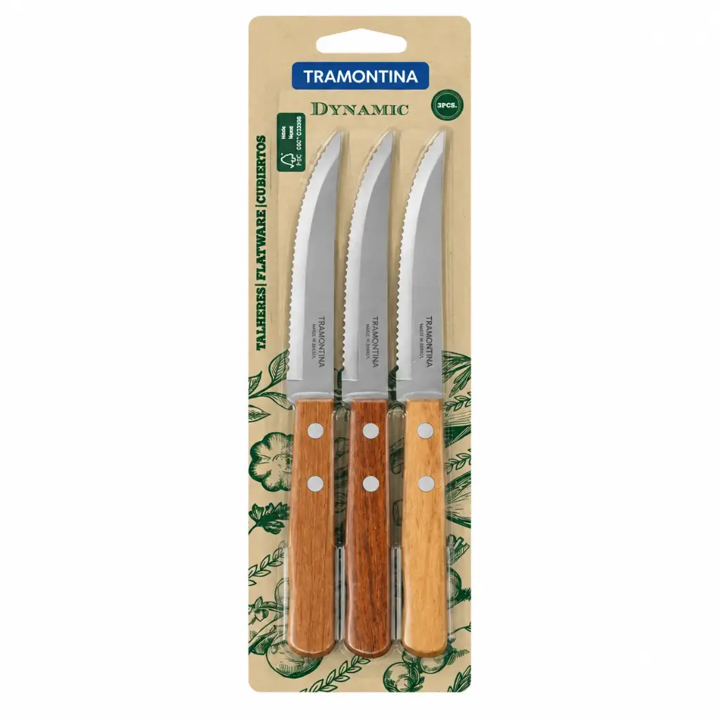 *CUCHILLO TRAMONTINA MANGO MADERA X3 E/ BL ( 22300/305 )