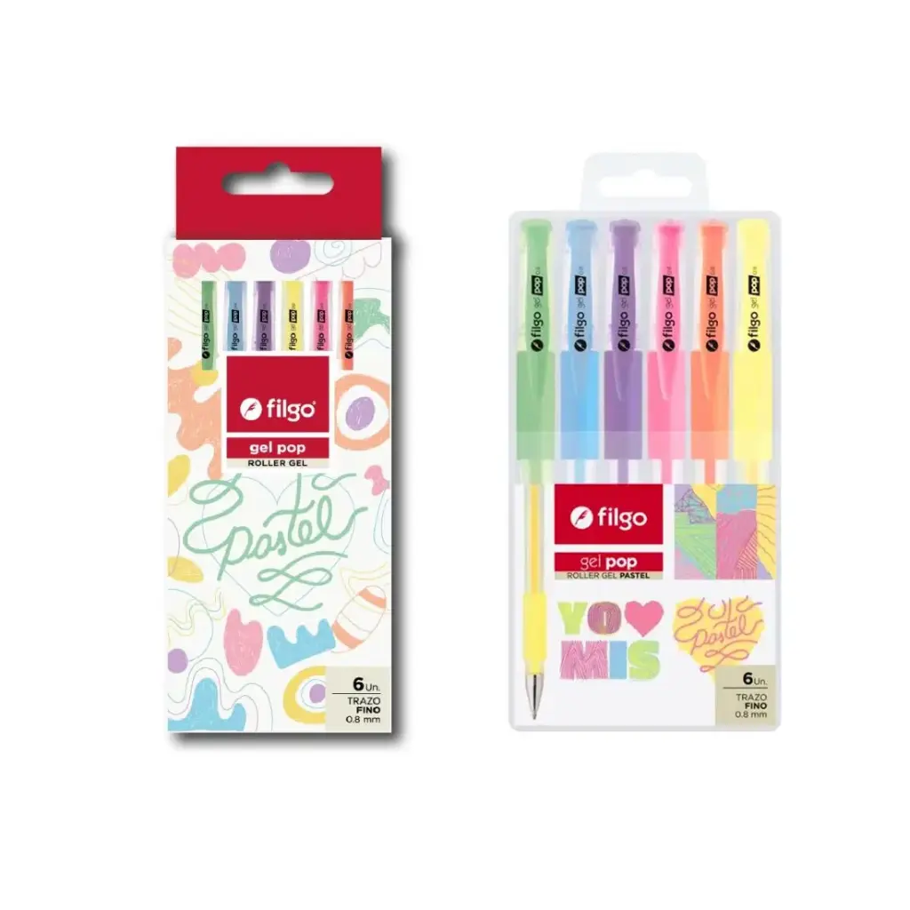 LAPICERA ROLLER FILGO GEL POP PASTEL 0.8mm x6 e/Bl Cj ( GP8-E6-PAS )