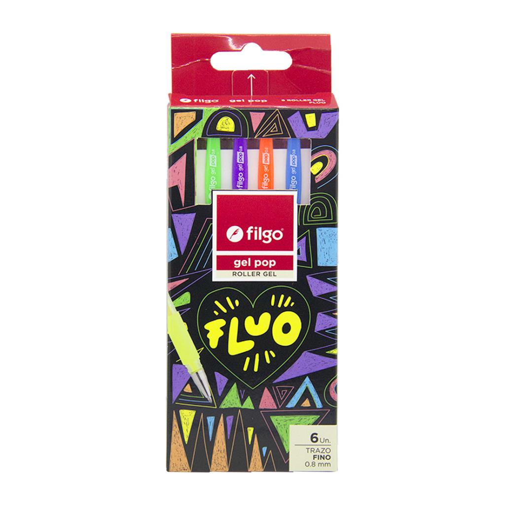 LAPICERA ROLLER FILGO GEL POP FLUO 0.8mm x6 e/Cj ( GP8-E6-FLU )
