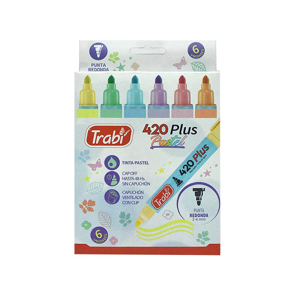 MARCADOR TRABI PASTEL 420 TINTA AL AGUA x6 e/Cj