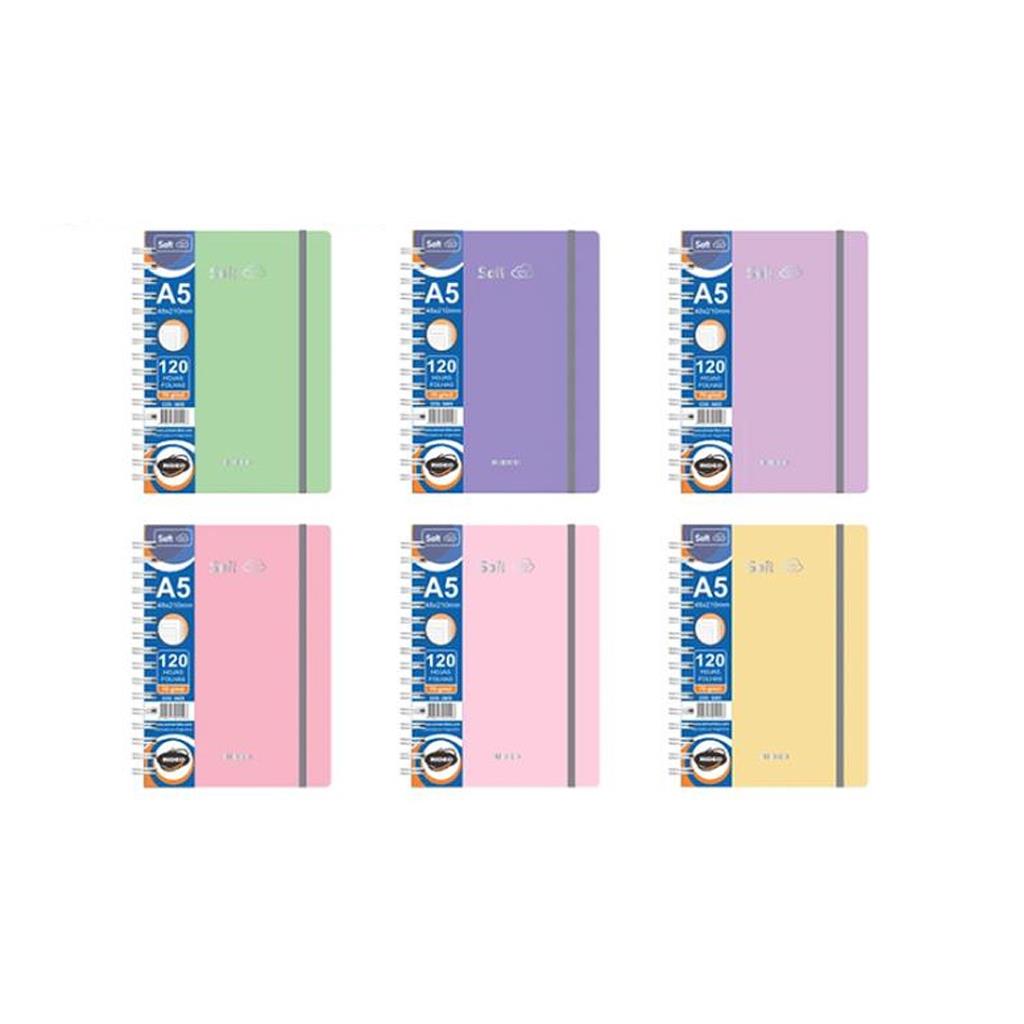 CUADERNO RIDEO SOFT A5 C/ ESP Y ELASTICO X 120HJS RAY