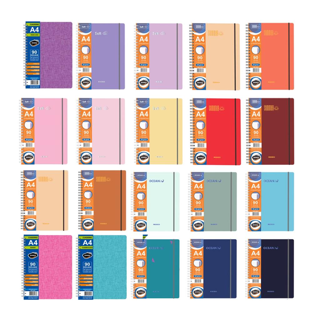CUADERNO RIDEO A4 C/ ESPIRAL X 90HJS LISO ( 3314/1 )