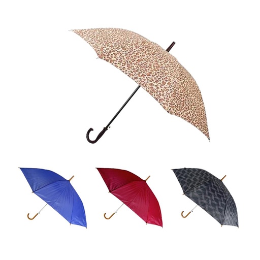 [214191] PARAGUAS LISO ESTAMPADO MANGO CURVO 75CM / 85CM