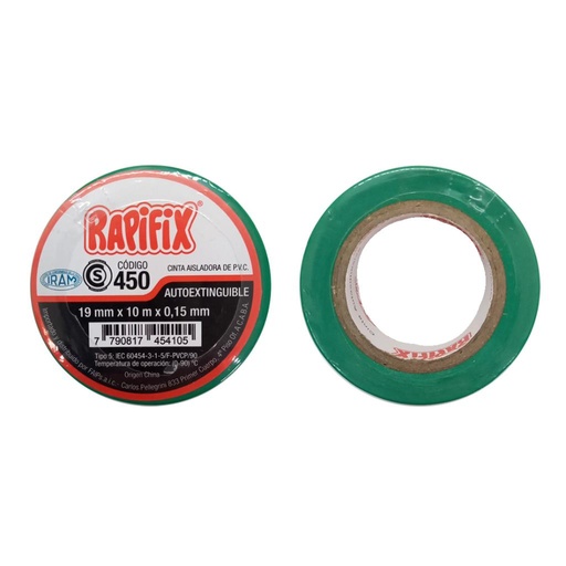[220098] CINTA AISLANTE AUTOEXTINGUIBLE VERDE 19MM X 10MTS ( 450 )