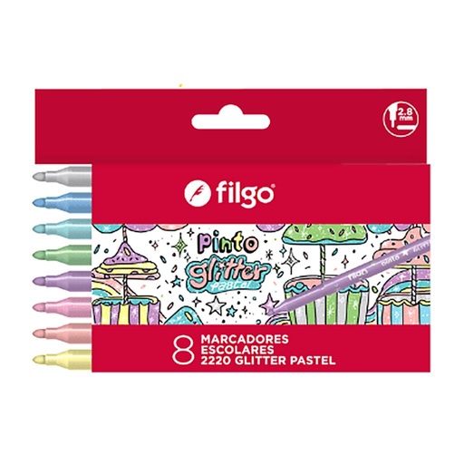 [238292] MARCADOR FILGO GLITTER PASTEL X8 E/CJ (CM2220-E8-GLIPAS)