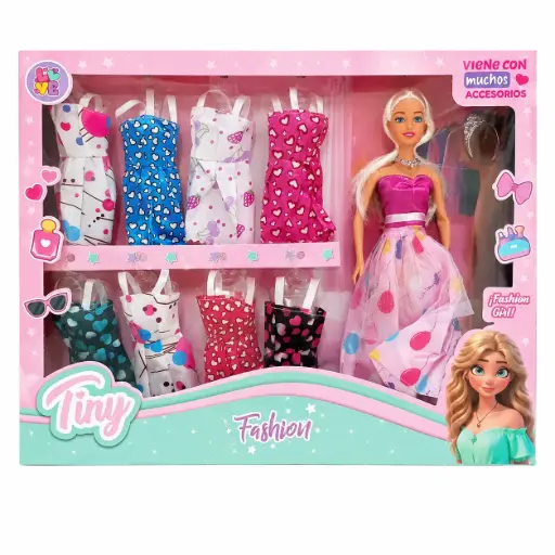 [244309] MUÑECA TINY FASHION C/ 8 VESTIDOS E/ CJ ( 53401 / 60338 )
