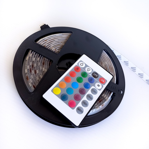 [277375] LED TIRA MULTSICOLOR C/TRANSFORMADOR Y CONTROL 5MT E/BL ( HT-09 )