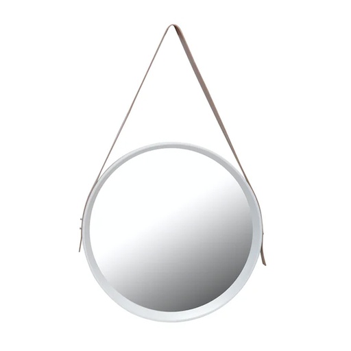[297725] ESPEJO P/ PARED REDONDO C/ TIRA SIMIL CUERO BLANCO 40cm e/Cj ( EP23404W )