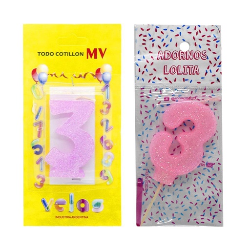 [298110] VELA DE CUMPLEAÑOS ROSA NUMERO 3