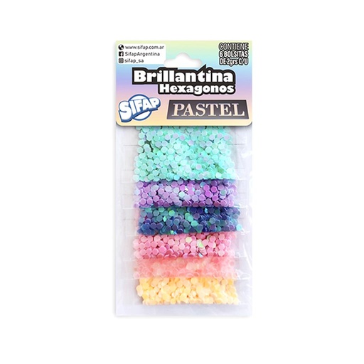 [313862] BRILLANTINA HEXAGONOS PASTEL X6 E/BL