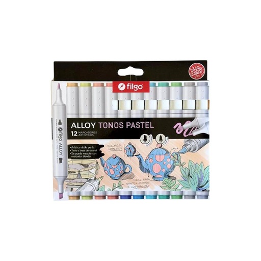[319747] MARCADOR FILGO ALLOY DOBLE PUNTA TONOS PASTEL X12 (E12-PAS)