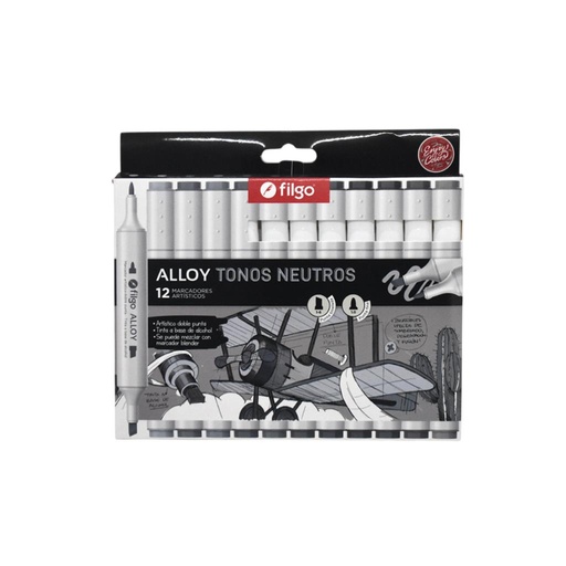 [319758] MARCADOR FILGO ALLOY DOBLE PUNTA TONOS NEUTRO X12 (E12-GRIS)