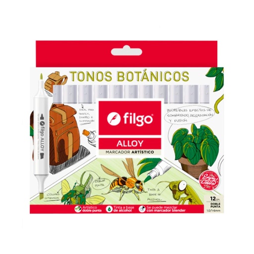 [319791] MARCADOR FILGO ALLOY DOBLE PUNTA TONOS BOTANICOS X12 (2-BOT)