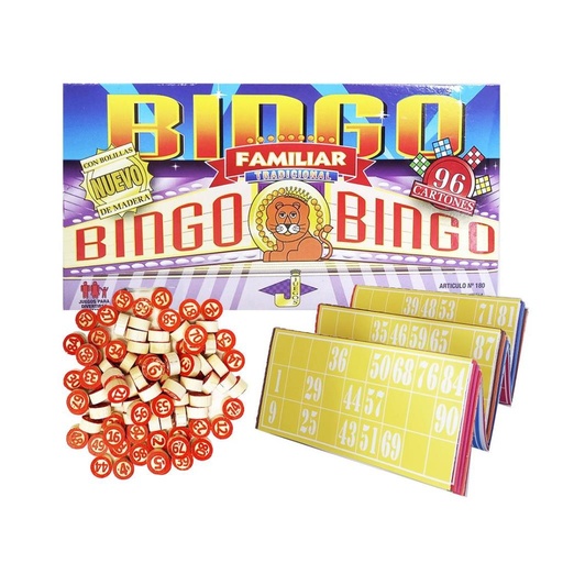 [325863] BINGO FAMILIAR BOLILLAS MADERA C/CARTONES x96  e/Cj