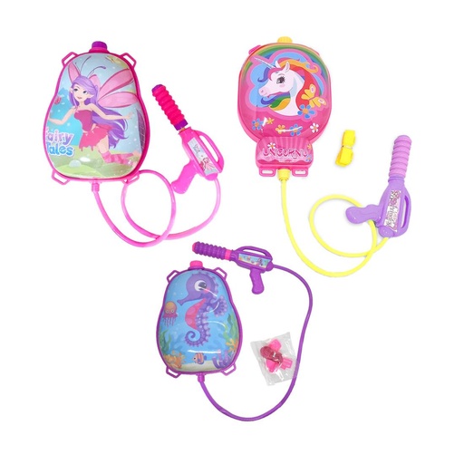 [370281] PISTOLA DE AGUA C/ MOCHILA PERSONAJES DE NENA e/Bo