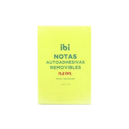 [376507] NOTAS ADHESIVAS IBI AMARILLO NEON 76 X 51MM X 100HJS