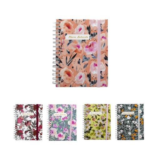 [438283] LIBRETA ROZINI MIA VITA A6 T/ DURA C/ ESPIRAL DOBLE Y ELASTICO RAYADO ( 1015 )