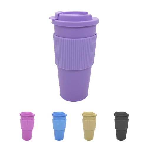 [456301] VASO TERMICO PLASTICO C/ BANDA Y TAPA 400ML