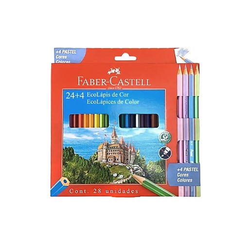 [470887] LAPICES FABER-CASTELL COLOR X24 LARGOS + 4 COLORES PASTEL E/ CJ ( 120124+4P )