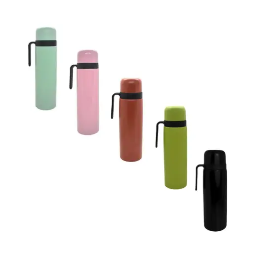 [475397] &*TERMO BALA ACERO INOX 1LT C/MANIJA COLOR E/ CJ