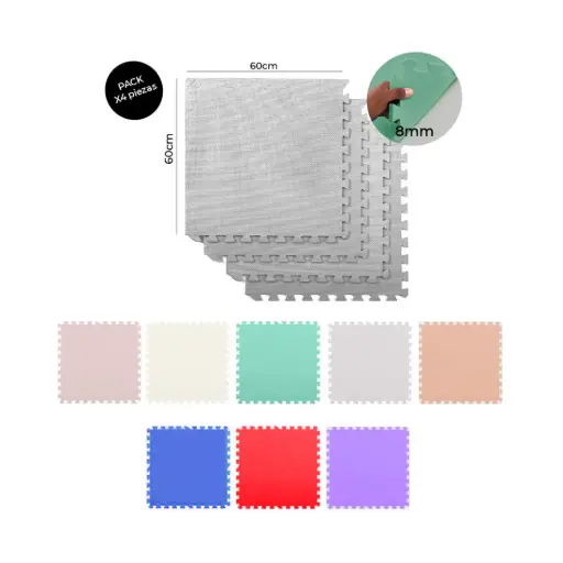 [484681] PISO ENCASTRABLE GOMA EVA x 4pzs 60 x 60cm x8mm C/ 8 BORDES