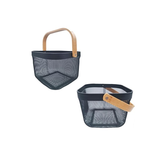 [495241] CANASTO METALICO C/MANIJAS BAMBU 20.5X20.5X15 CM (300959)