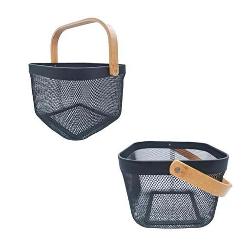 [495252] CANASTO METALICO C/MANIJAS BAMBU 25X25X18CM (300958)