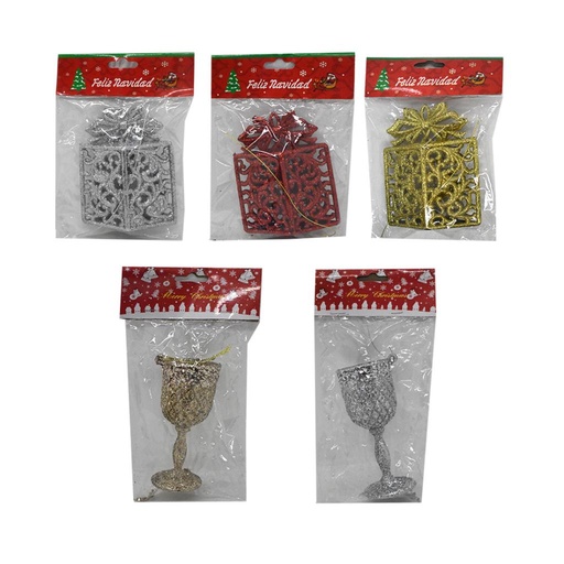 [500367] ADORNO NAVIDEÑO COLGANTE C/ GLITTER 10CM E/BO