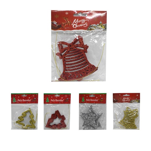 [500719] ADORNO NAVIDEÑO COLGANTE C/ GLITTER 10CM X3 e/Bo