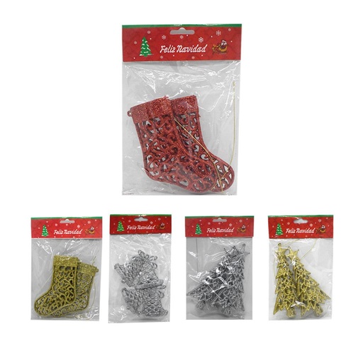 [500730] ADORNO NAVIDEÑO COLGANTE C/ GLITTER 14CM X2 E/BO 