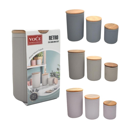 [501533] SET RECIPIENTES PLASTICOS C/ TAPA MADERA X3 E/BL ( VC-177 )