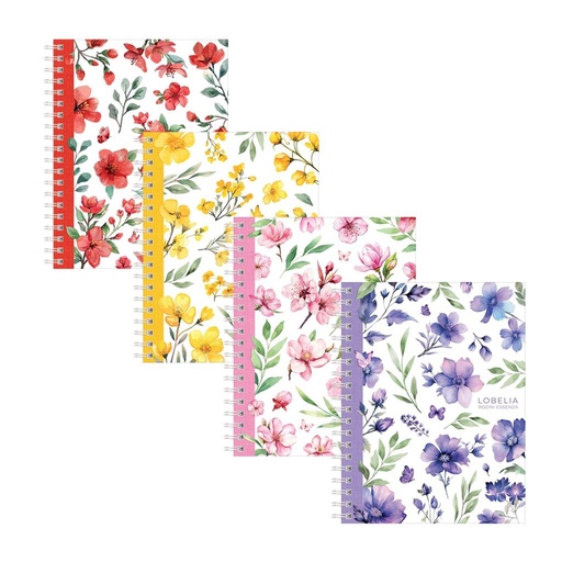 [505416] CUADERNO LOBELIA BORDE FLOR C/ ESPIRAL 16 x 21cm  80h RAYADO  