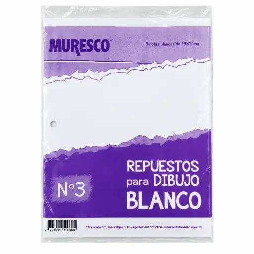 [510267] REPUESTO DE DIBUJO MURESCO N°3 BLANCO X 8HJS E/ BO ( 0DA010031 )