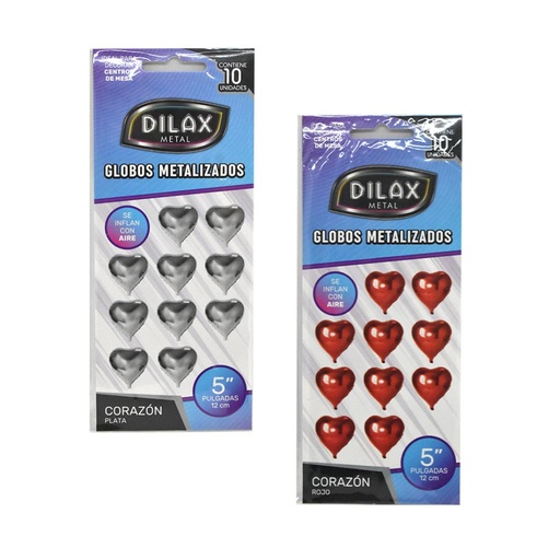 [515096] GLOBO CORAZON ROJO / PLATA 12CM X10 E/ BO ( 57565 / 57572 )