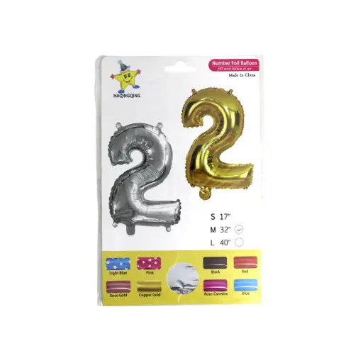 [516889] GLOBO METALIZADO NUMERO 2 32" E/BO