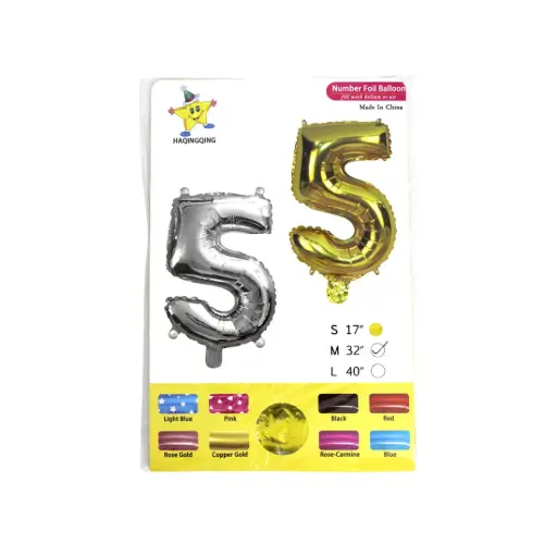 [516922] GLOBO METALIZADO NUMERO 5 32" E/BO