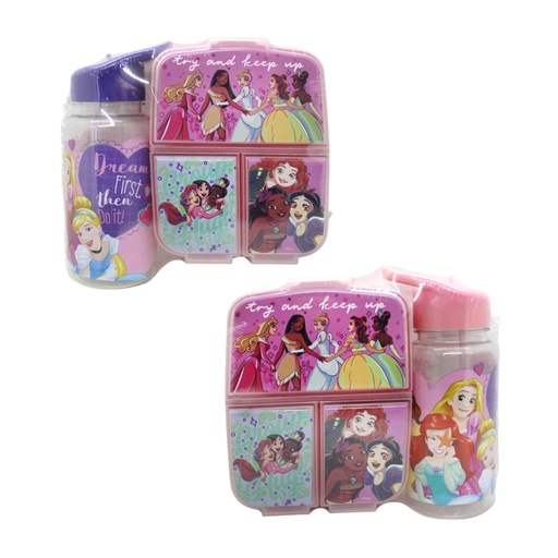 [520772] SET DE HERMETICO 3 DIVISIONES Y BOTELLA STRAW TOP 500ML PRINCESAS