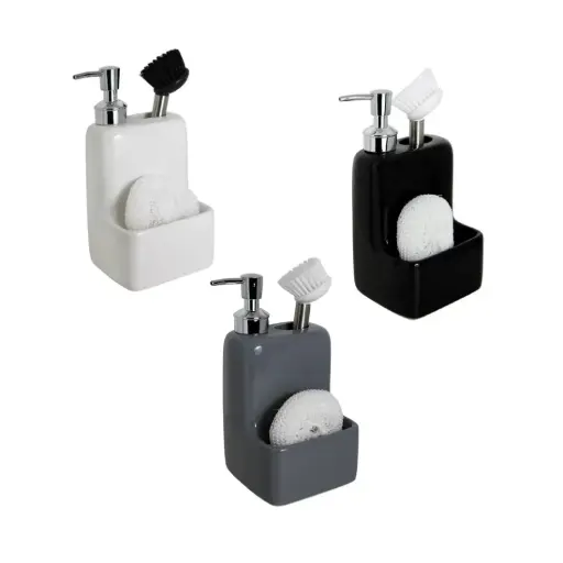 [443871] DISPENSER CERAMICA P/ JABON C/ CEPILLO Y ESPONJA E/ CJ