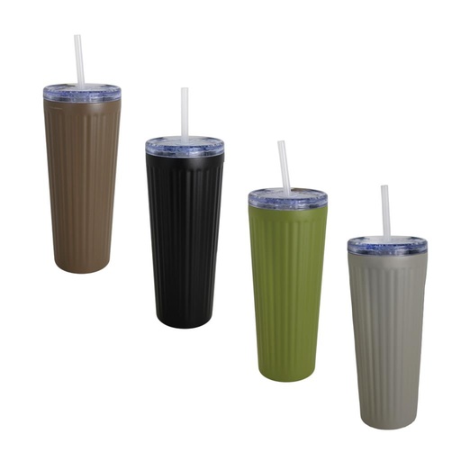 [526338] VASO TERMICO DE ACERO INOX. C/ TAPA Y SORBETE 700ml
