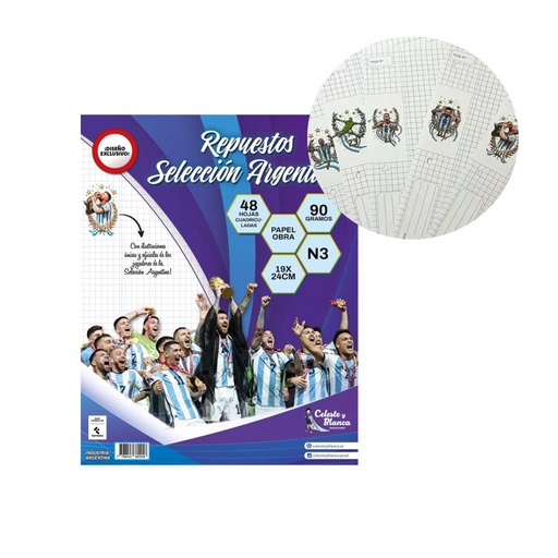 [527471] REPUESTO DE HOJAS SELECCION ARGENTINA X48 HJS CUADRICULADO E/BO