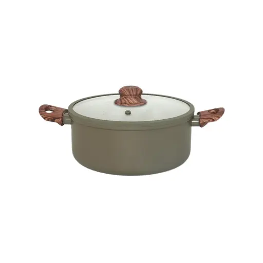 [530123] CACEROLA ANTIADHERENTE FORJADO VERDE C/ TAPA DE VIDRIO C/ SILICONA Y ASAS MADERA 24cm 