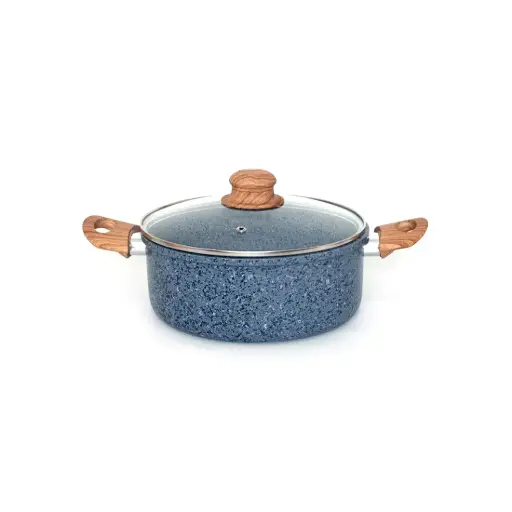 [530132] CACEROLA ANTIADHERENTE FORJADO GRANITO C/ TAPA DE VIDRIO Y ASAS MADERA 24cm 