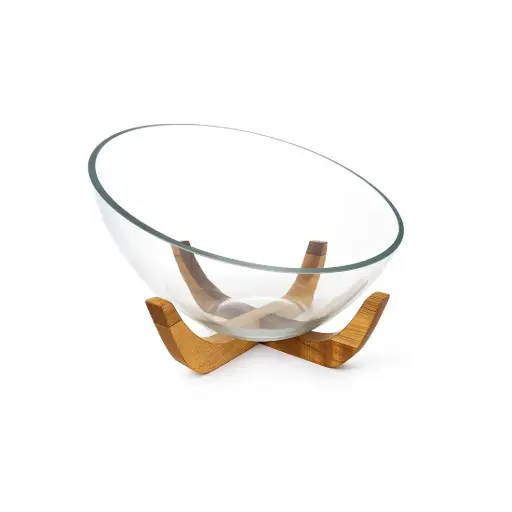 [530492] ENSALADERA VIDRIO C/ BASE DE MADERA ACACIA 26.5 x 18cm ( CA6382 )